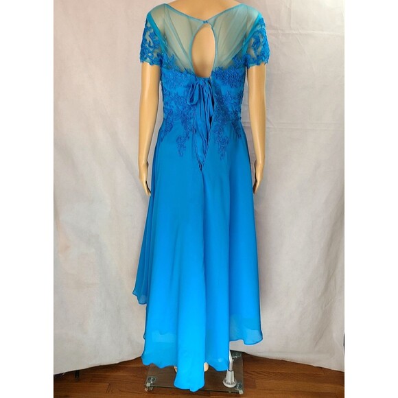 New Mother of the Bride (12) Deep Sky Blue Chiffon Embroidery Hi-Low Midi Dress - Picture 5 of 10
